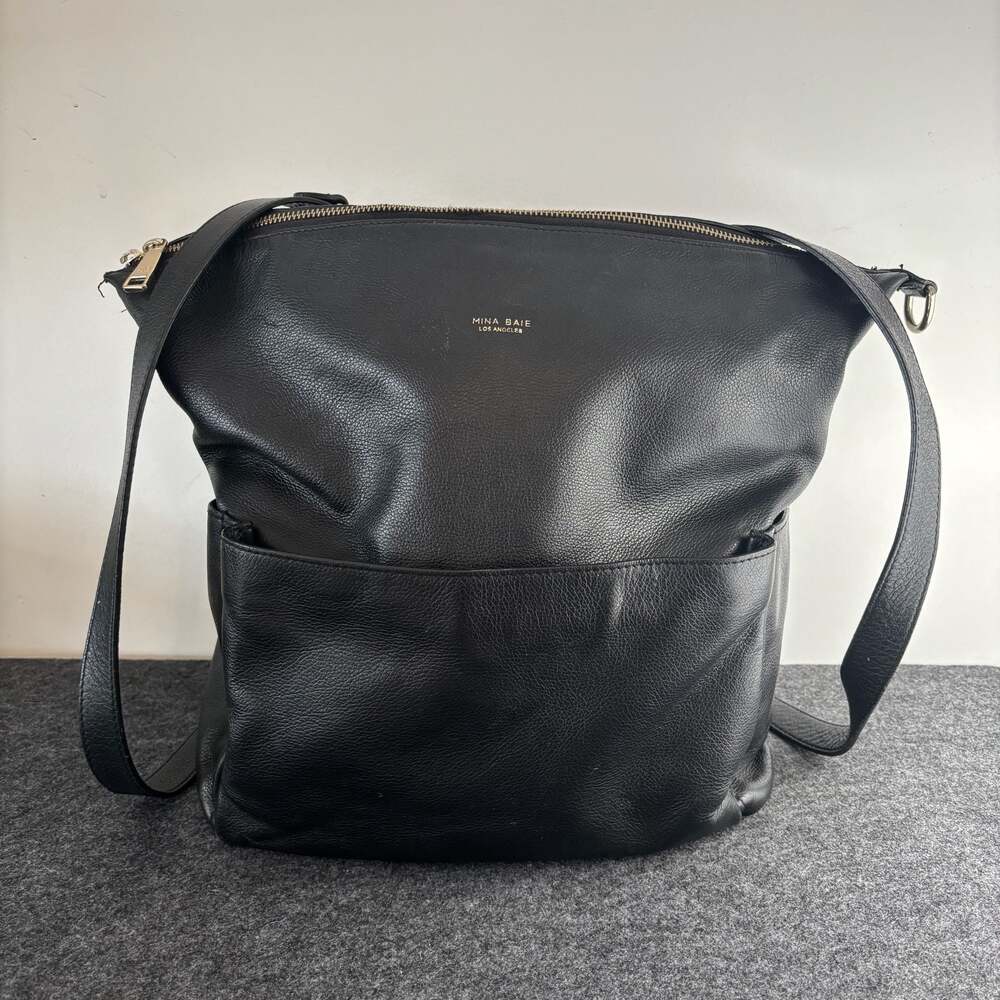 Mina Baie Los Angeles Black Leather Convertible Diaper Backpack